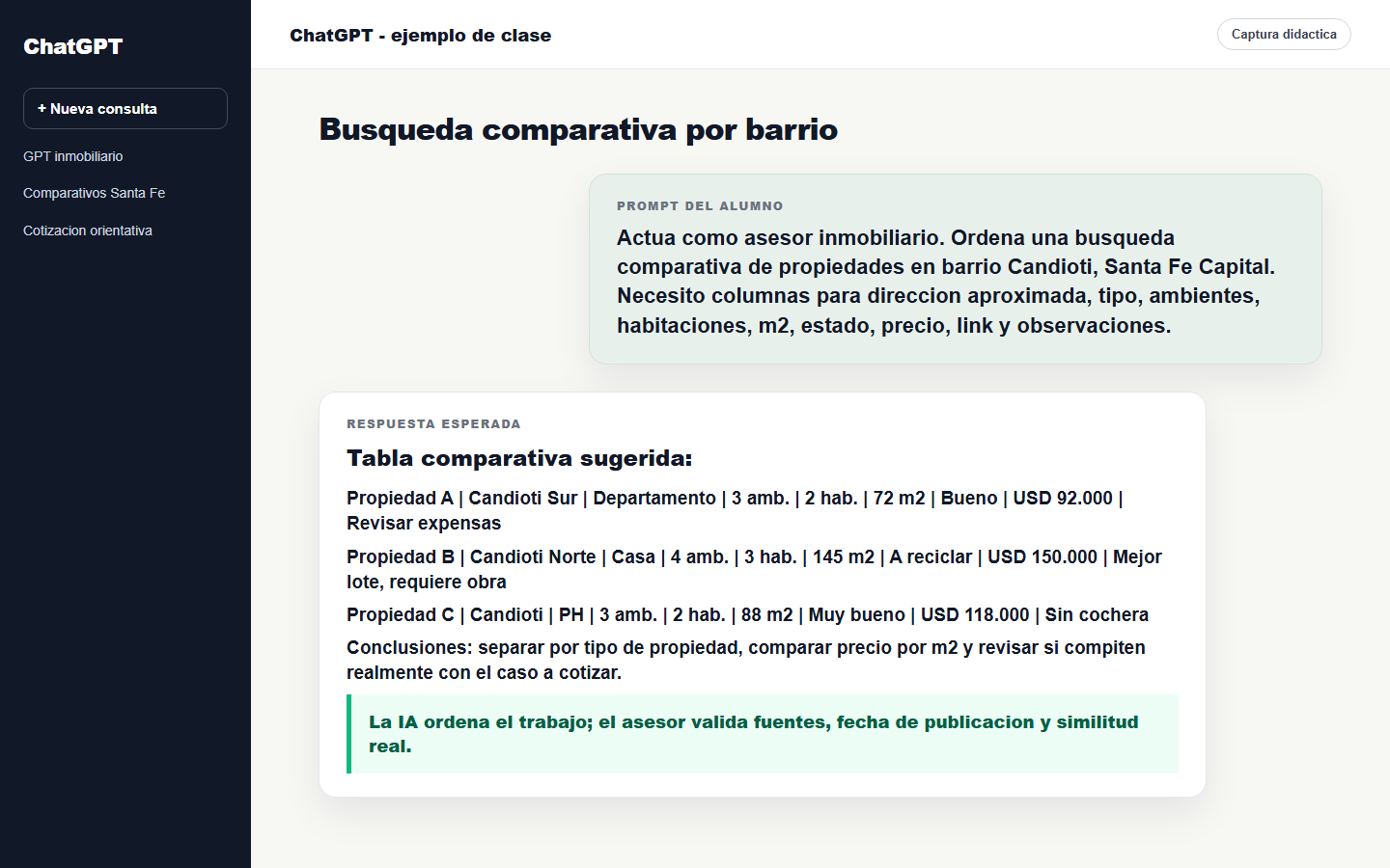 Comparativo inmobiliario generado con IA